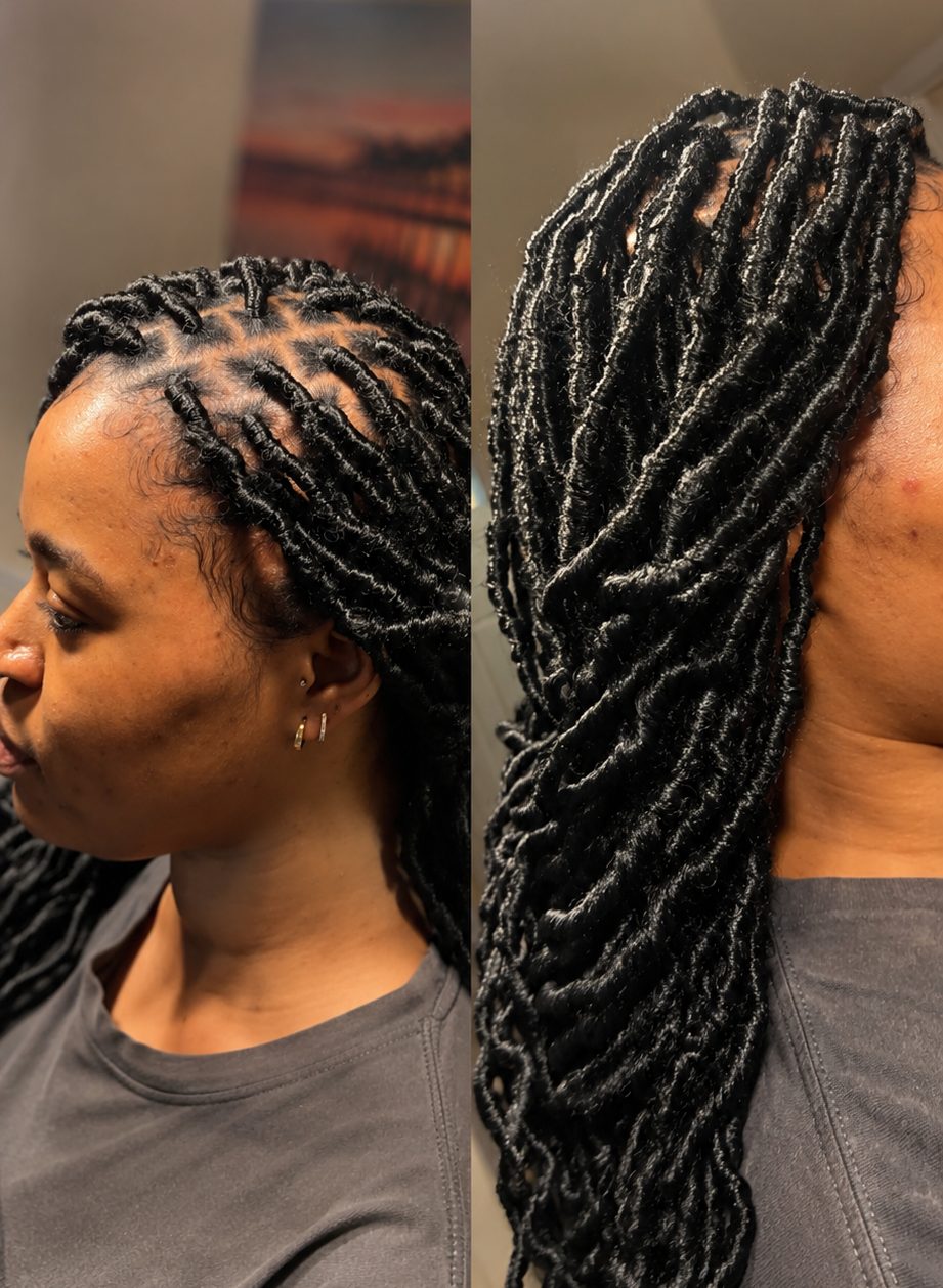 Fresh loc retwist and styling